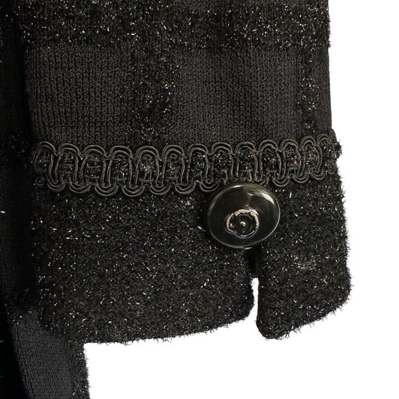 St John Marie Gray Santana Knit Black Metallic Grid Wool Tweed Cardigan Size 8 - Picture 5 of 11